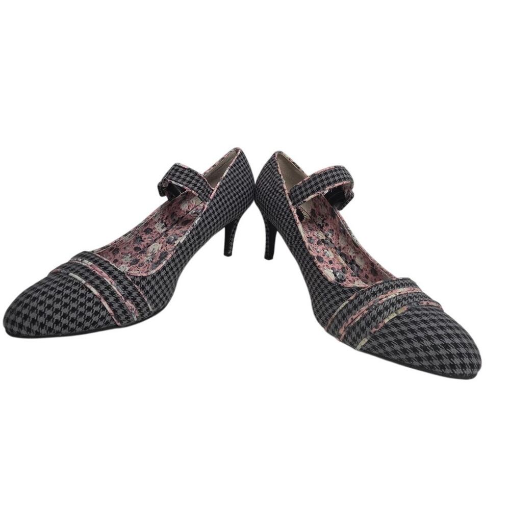 Joe Browns Women’s 10 Pink Grey Houndstooth Heels Unique Cottagecore UK Style